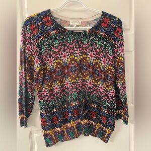 Joseph A Colorful Floral Printed Women's Cardigan Button Front Petite Medium